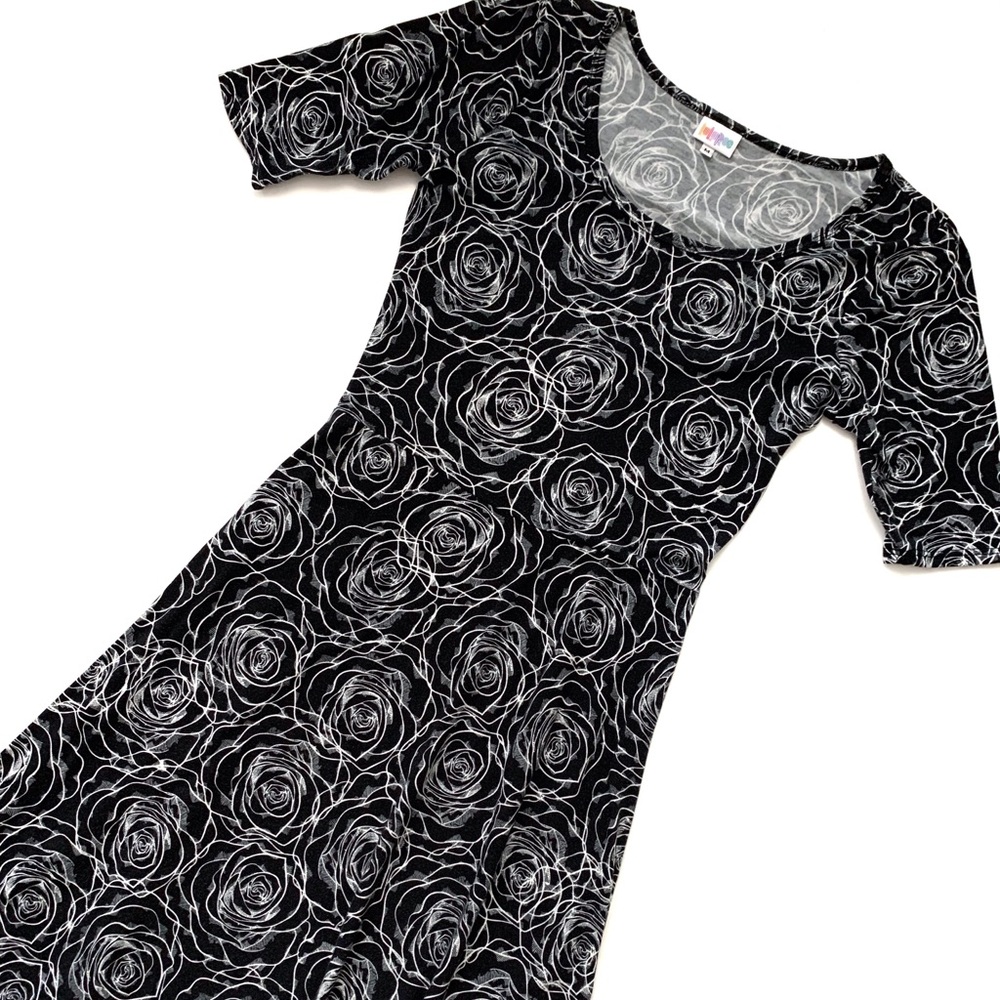 LuLaRoe Black and White Rose Ana Dress